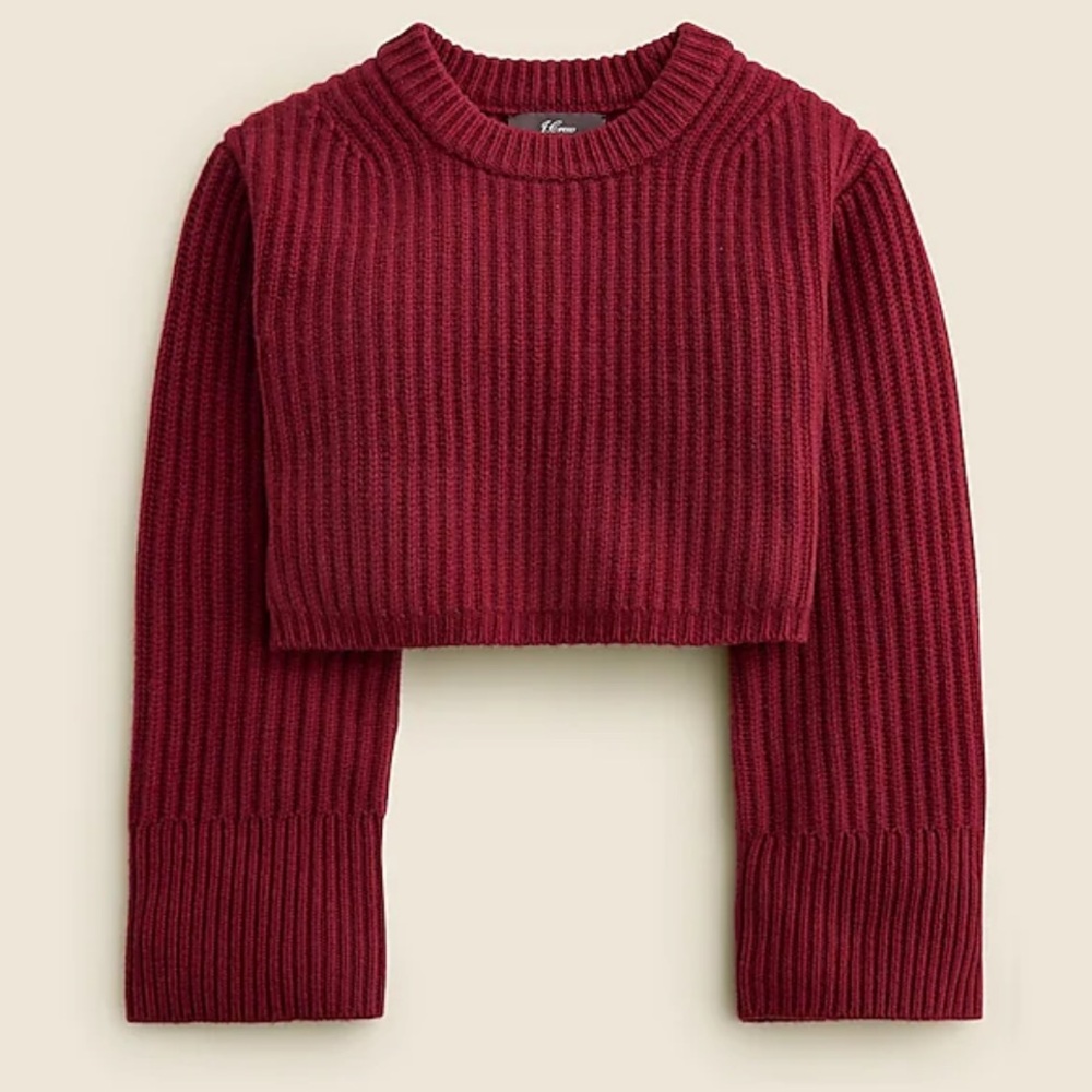 JCrew Spring Street cropped ribbed cashmere sweater BURGUNDY XXS crop knit